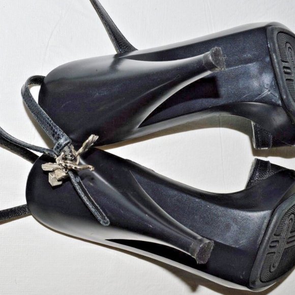 G SERIES NIKELAB 7 M BLACK SNAKE PRINT LEATHER WRAP AROUND ANKLE PLATFORM SANDAL - Picture 5 of 7